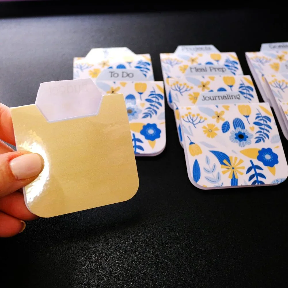 Handmade Magnetic Planner Tabs, journal, dividers, floral, blue, yellow flower